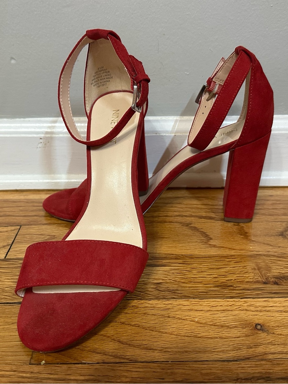 NINE WEST. Red Suede Heels. Size 9.5